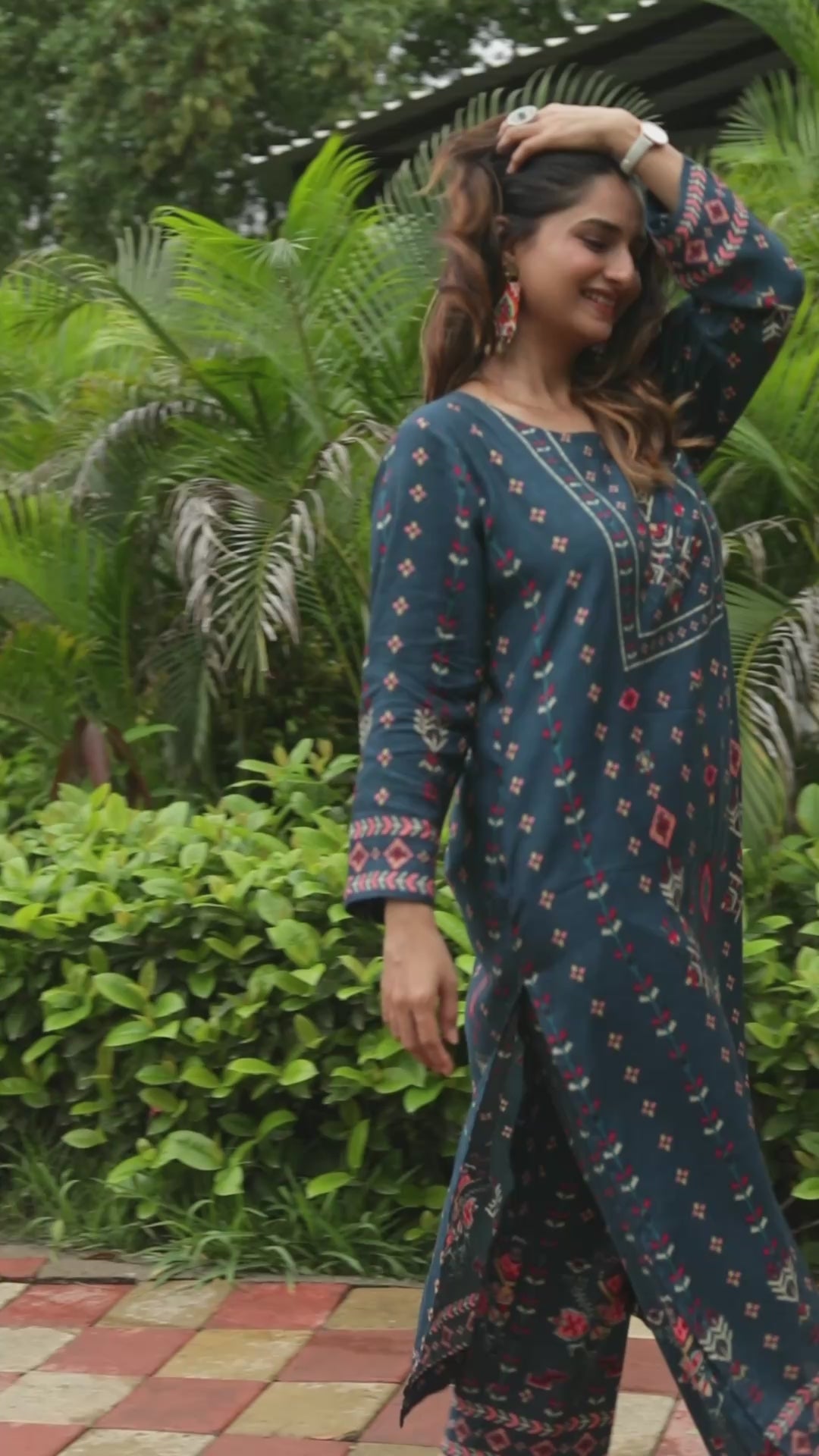 Sanjh Midnight Deep Teal Blue Pure Muslin Co-ord Set/ Pant Set